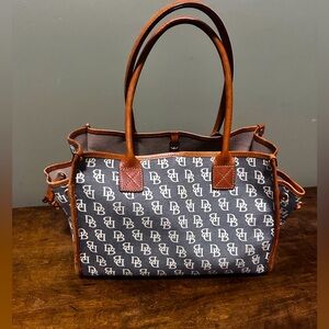 Dooney & Bourke Shopper Tote Denim Blue Leather Trim